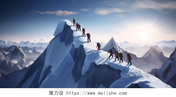 简约大气天空人物互助攀登展板背景攀登山顶的人物剪影